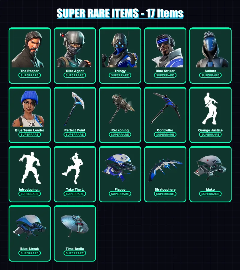 [PS4/PS5/XBOX/PC] | The Reaper | Elite Agent | Trilogy | Blue Striker | Sultura | 153 skin | 184 pickaxe | 137 emote | 180 glider | Lv2334