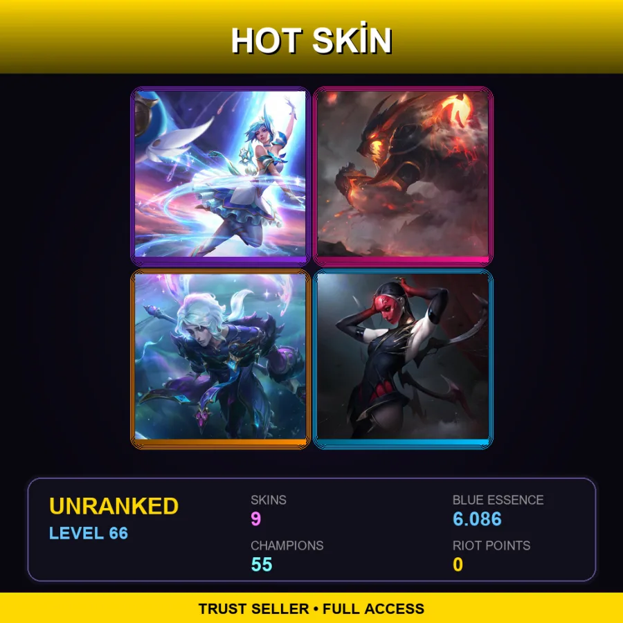 SG | Star Guardian Orianna | Firefang Warwick | Winterblessed Hwei | Masque of the Black Rose Elise | 9 Skin | 55 Champ | Lv66