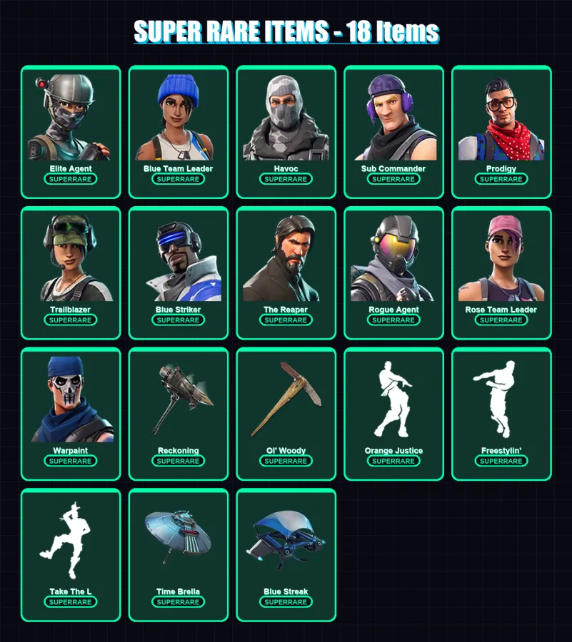 [SWITCH/XBOX/PC] | Elite Agent | Blue Team Leader | Havoc | Sub Commander | Prodigy | 86 skin | 120 pickaxe | 89 emote | 105 glider | Lv1363