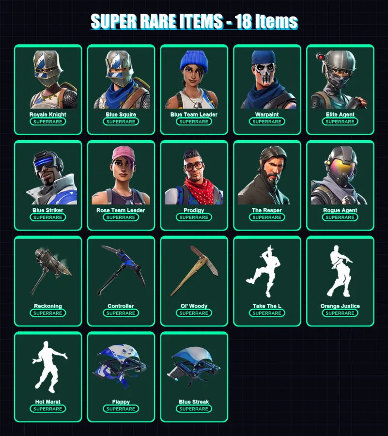 [PS4/PS5/XBOX/PC] | Royale Knight | Blue Squire | Blue Team Leader | Warpaint | Elite Agent | 80 skin | 75 pickaxe | 75 emote | 70 glider | Lv649