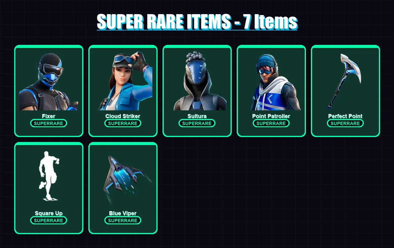 [PS4/PS5/XBOX/PC] | Fixer | Cloud Striker | Sultura | Point Patroller | Blackheart | 45 skin | 67 pickaxe | 70 emote | 66 glider | Lv1286