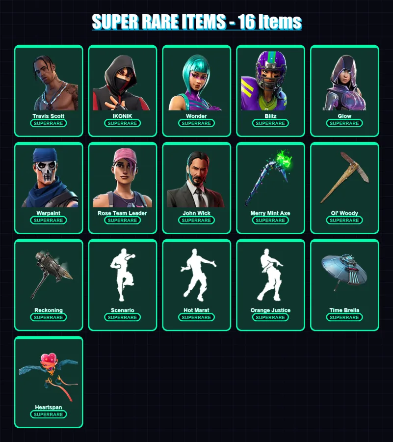 [PC/PSN] | Travis Scott | IKONIK | Wonder | Blitz | Glow | 171 skin | 170 pickaxe | 183 emote | 152 glider | Lv3348