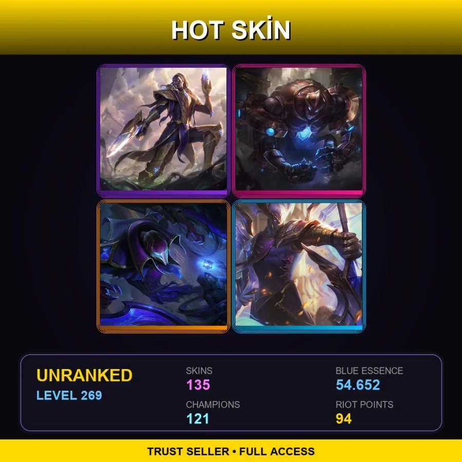 EUW | Lv269 | Unranked | 135 Skin | 121 Champ — LoL account