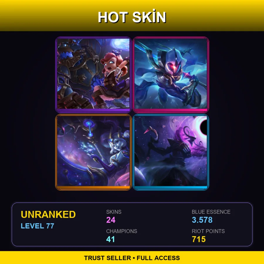 EUW | Lv77 | Unranked | 24 Skin | 41 Champ — LoL account