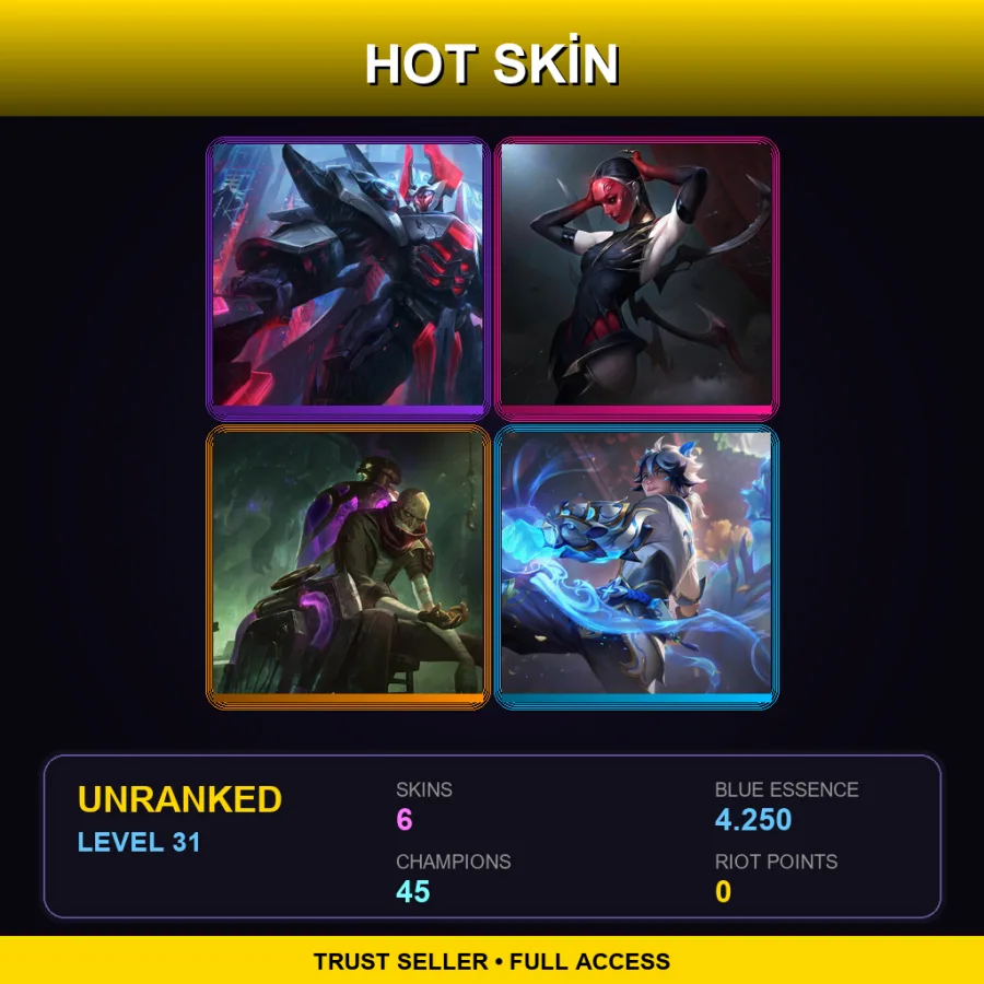 VN | Lv31 | Unranked | 6 Skin | 45 Champ — LoL account