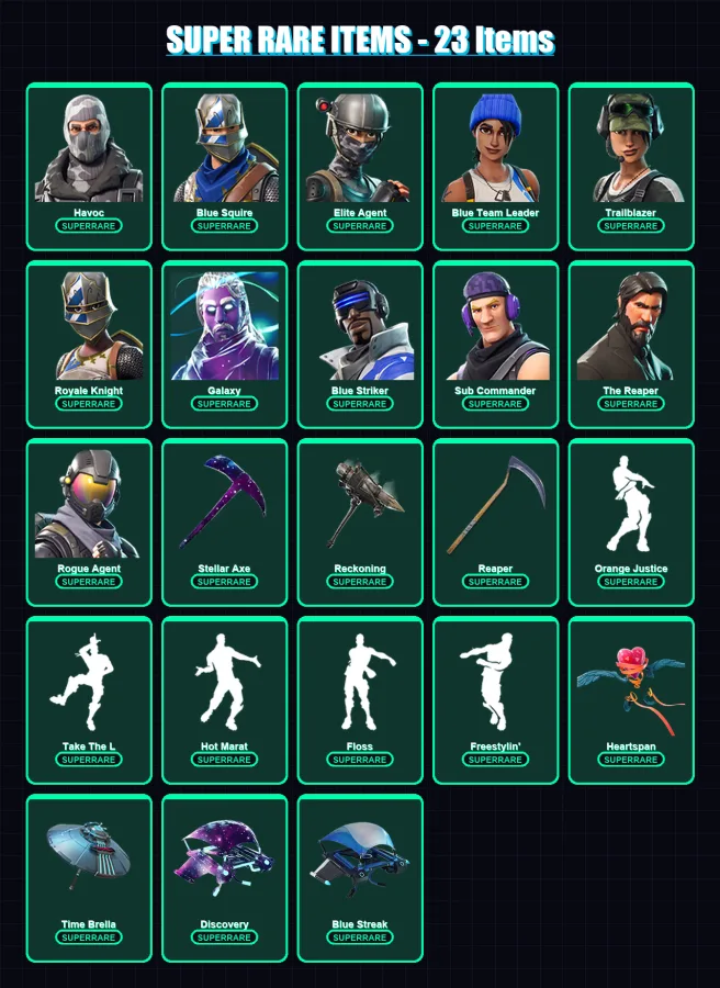 [PC/XBOX] | Havoc | Blue Squire | Elite Agent | Blue Team Leader | Trailblazer | 78 skin | 92 pickaxe | 105 emote | 95 glider | Lv1613