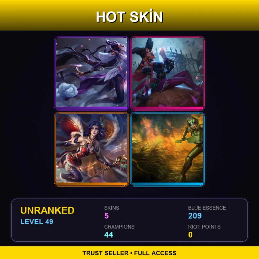 EUW | Lv49 | Unranked | 5 Skin | 44 Champ — LoL account