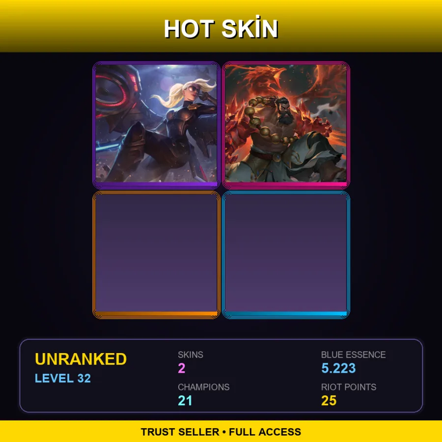 TR | Lv32 | Unranked | 2 Skin | 21 Champ — LoL account
