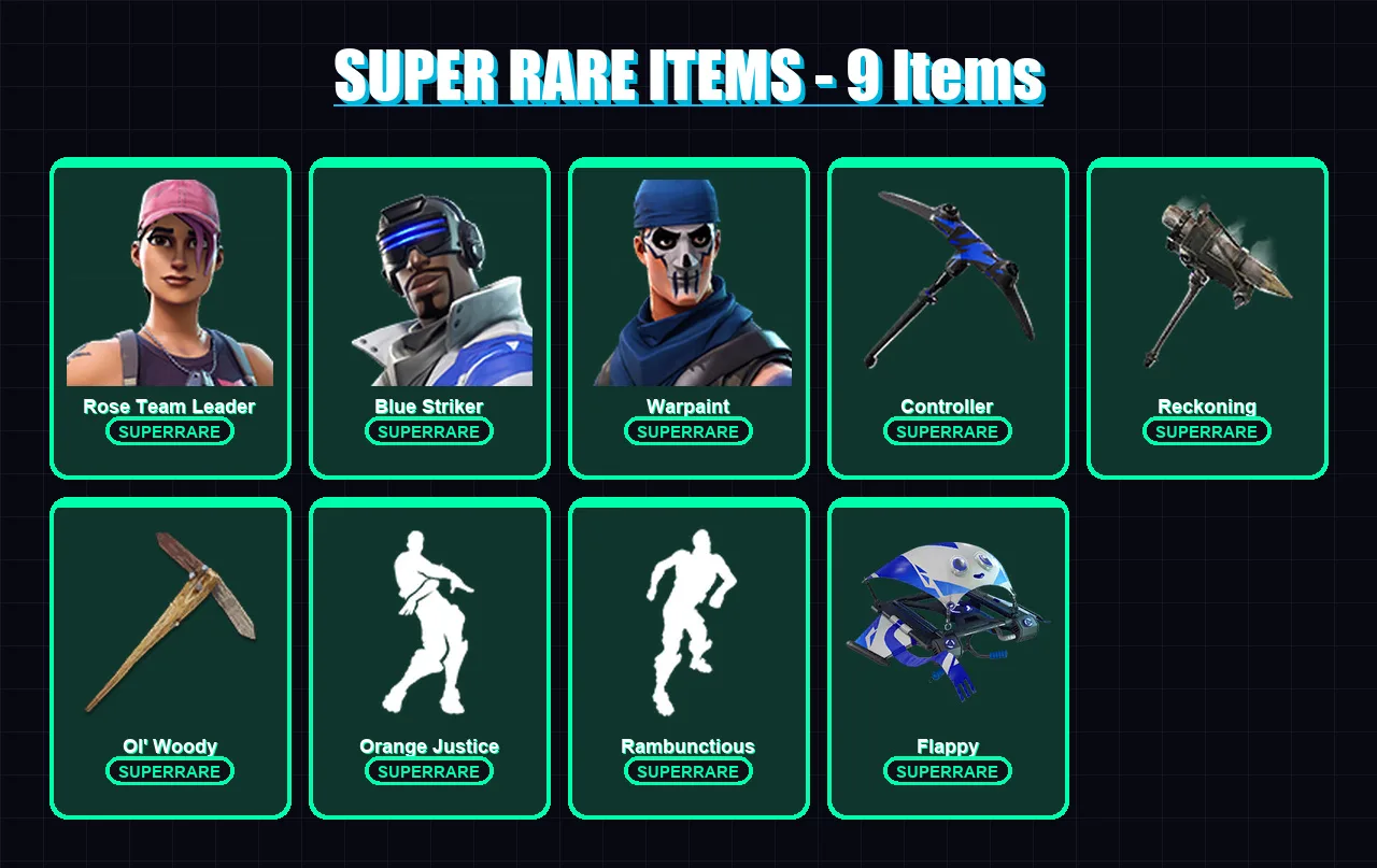 [PC/XBOX/PSN] | Rose Team Leader | Blue Striker | Warpaint | Carbide | Valor | 30 skin | 33 pickaxe | 29 emote | 30 glider | Lv278