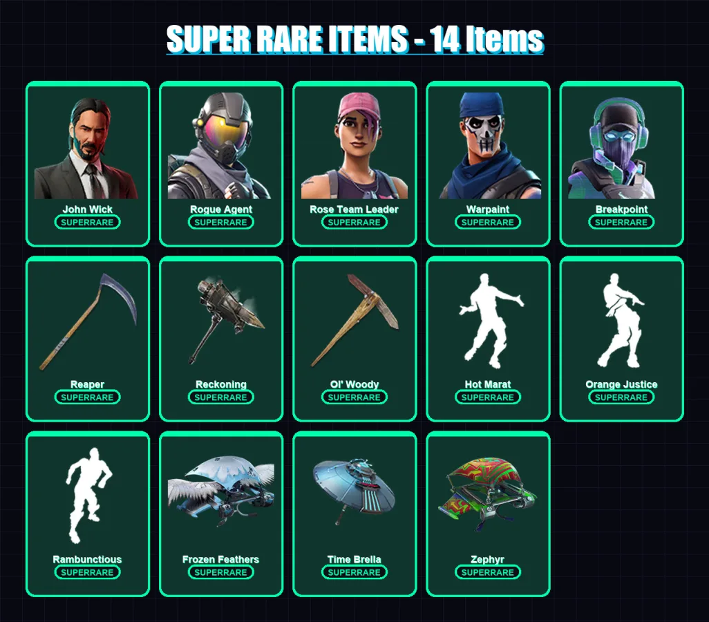 [PC/XBOX/PSN] | John Wick | Rogue Agent | Rose Team Leader | Warpaint | Breakpoint | 224 skin | 233 pickaxe | 184 emote | 168 glider | Lv2811