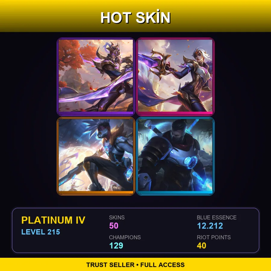 TR | Lv215 | Platinum IV | 50 Skin | 129 Champ — LoL account