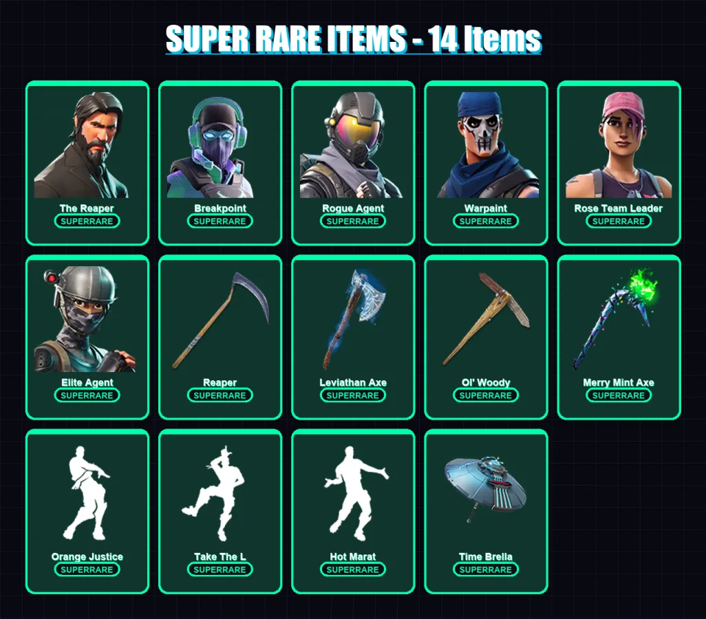 [PC/XBOX/PSN] | The Reaper | Breakpoint | Rogue Agent | Warpaint | Rose Team Leader | 97 skin | 125 pickaxe | 116 emote | 106 glider | Lv2166 — Fortnite account