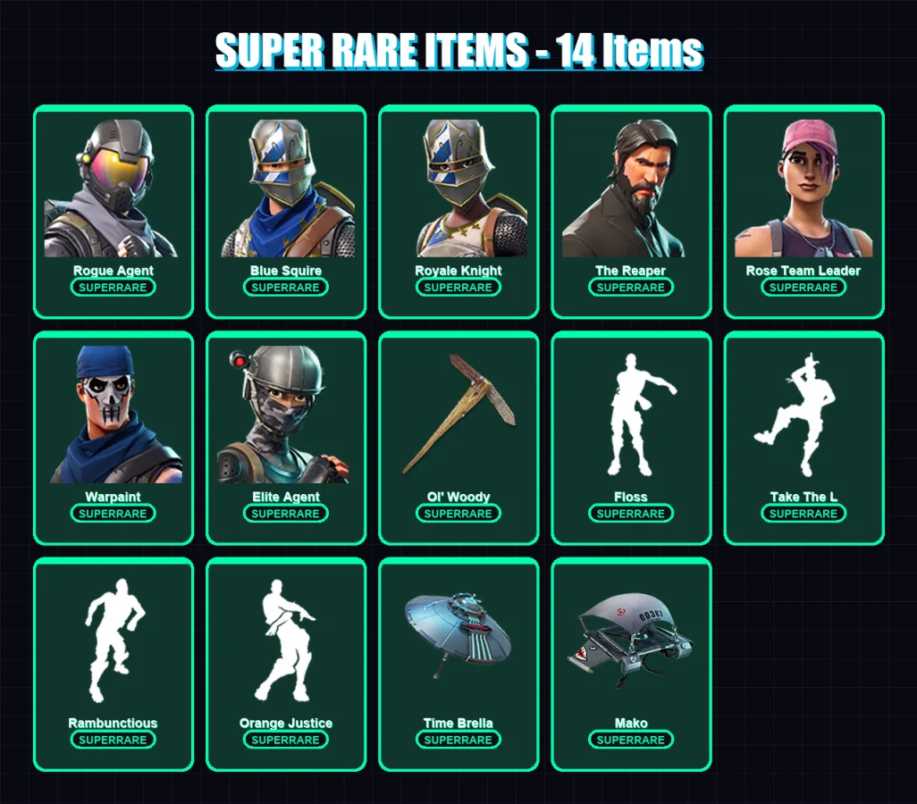[PC/PSN] | Rogue Agent | Blue Squire | Royale Knight | The Reaper | Rose Team Leader | 88 skin | 87 pickaxe | 70 emote | 96 glider | Lv1416