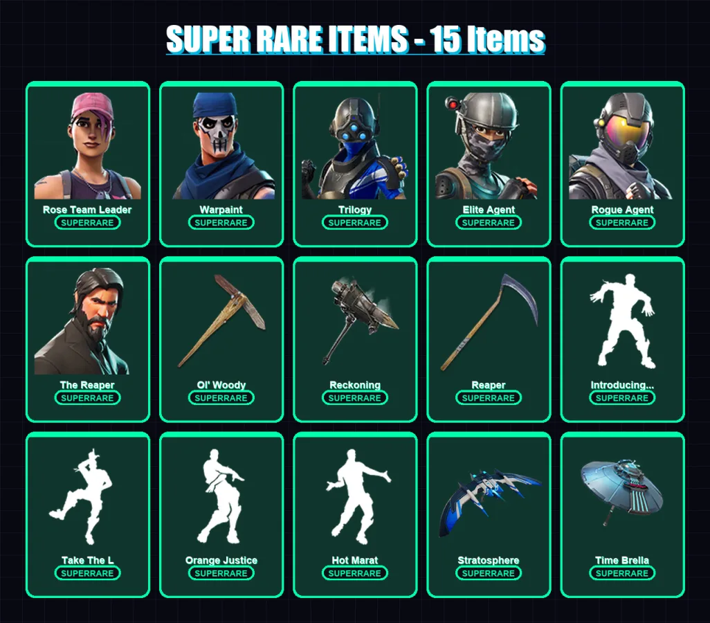 [PC/XBOX] | Rose Team Leader | Warpaint | Trilogy | Elite Agent | Rogue Agent | 211 skin | 185 pickaxe | 188 emote | 172 glider | Lv2160