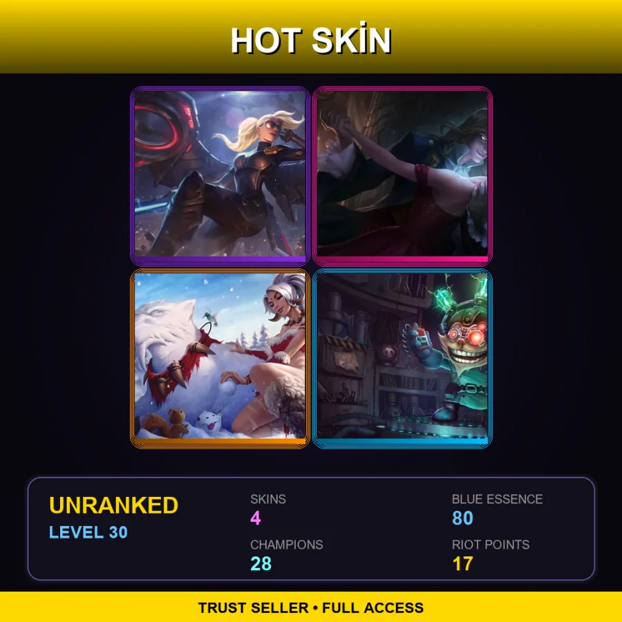 EUW | Lv30 | Unranked | 4 Skin | 28 Champ