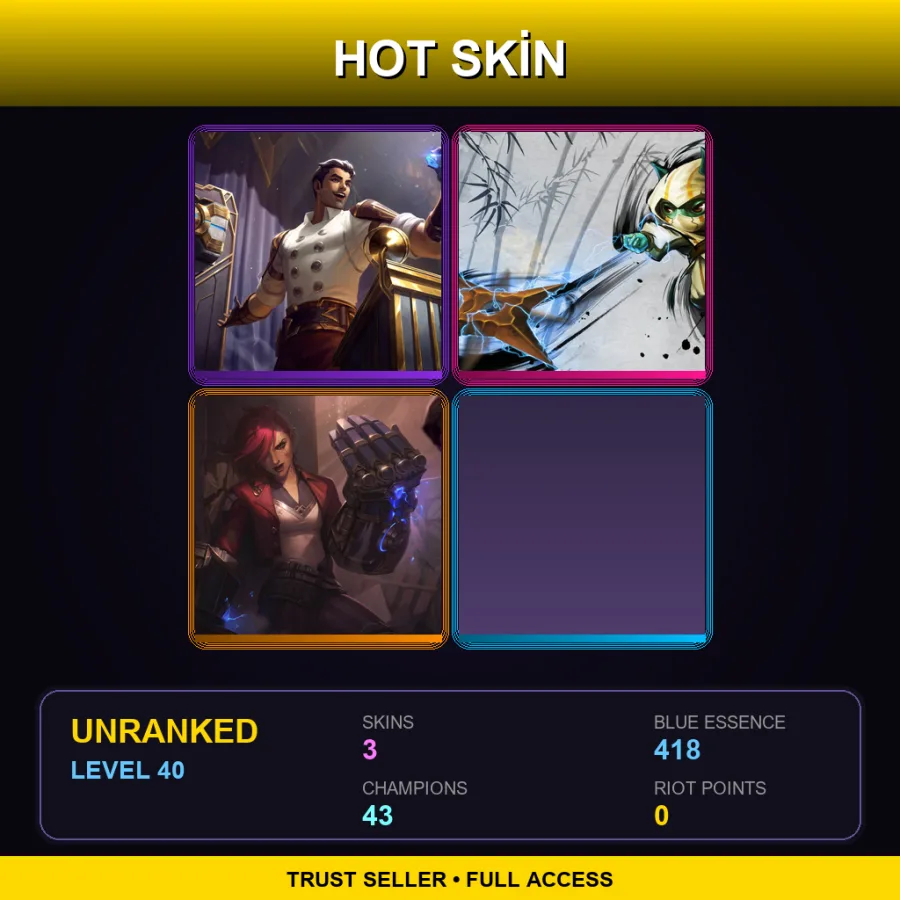 EUW | Lv40 | Unranked | 3 Skin | 43 Champ