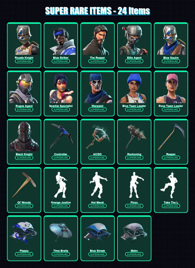 [PS4/PS5/XBOX/PC] | Royale Knight | Blue Striker | The Reaper | Elite Agent | Blue Squire | 102 skin | 90 pickaxe | 68 emote | 80 glider | Lv1089