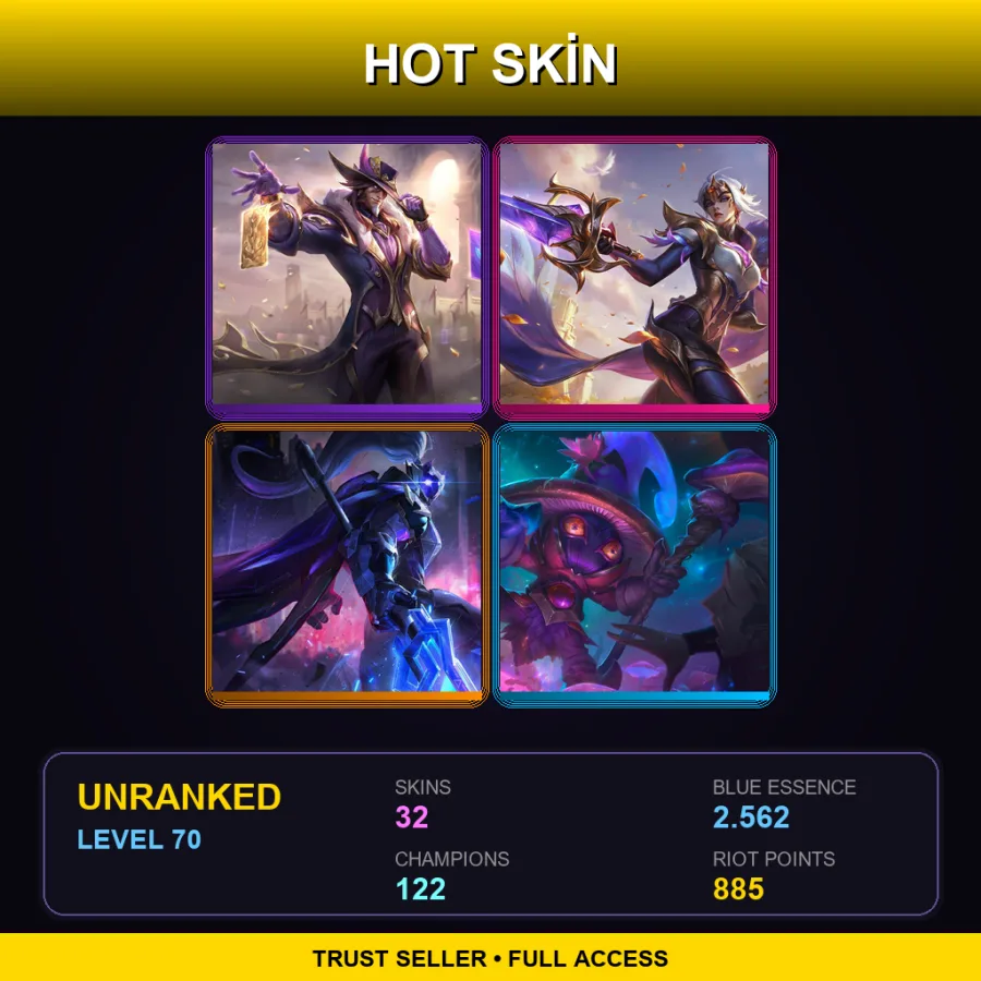EUW | Lv70 | Unranked | 32 Skin | 122 Champ — LoL account