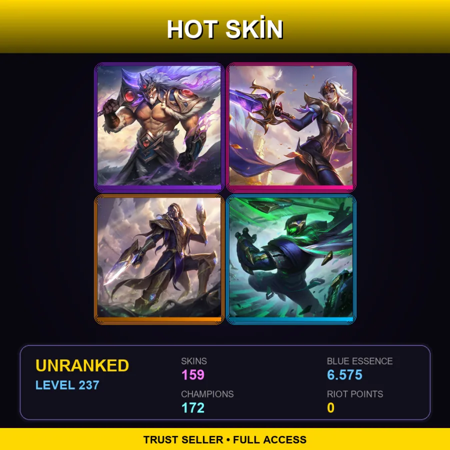 SG | Lv237 | Unranked | 159 Skin | 172 Champ — LoL account