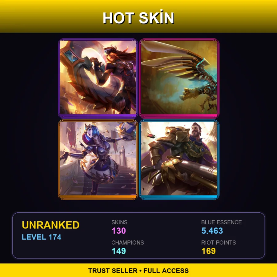 EUW | Lv174 | Unranked | 130 Skin | 149 Champ — LoL account