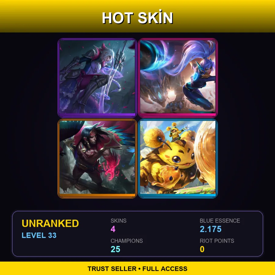 EUW | Lv33 | Unranked | 4 Skin | 25 Champ — LoL account