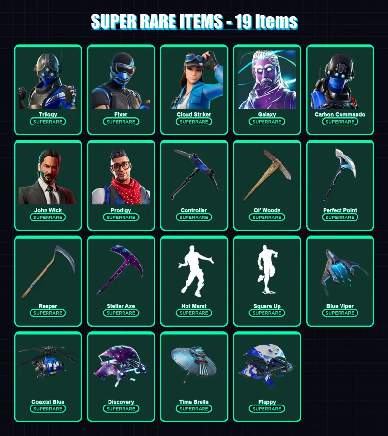 [PC/XBOX] | Trilogy | Fixer | Cloud Striker | Galaxy | Carbon Commando | 184 skin | 192 pickaxe | 147 emote | 162 glider | Lv2062