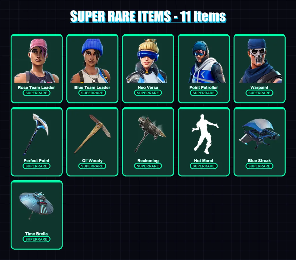 [PC/XBOX] | Rose Team Leader | Blue Team Leader | Neo Versa | Point Patroller | Warpaint | 105 skin | 73 pickaxe | 107 emote | 73 glider | Lv940 — Fortnite account