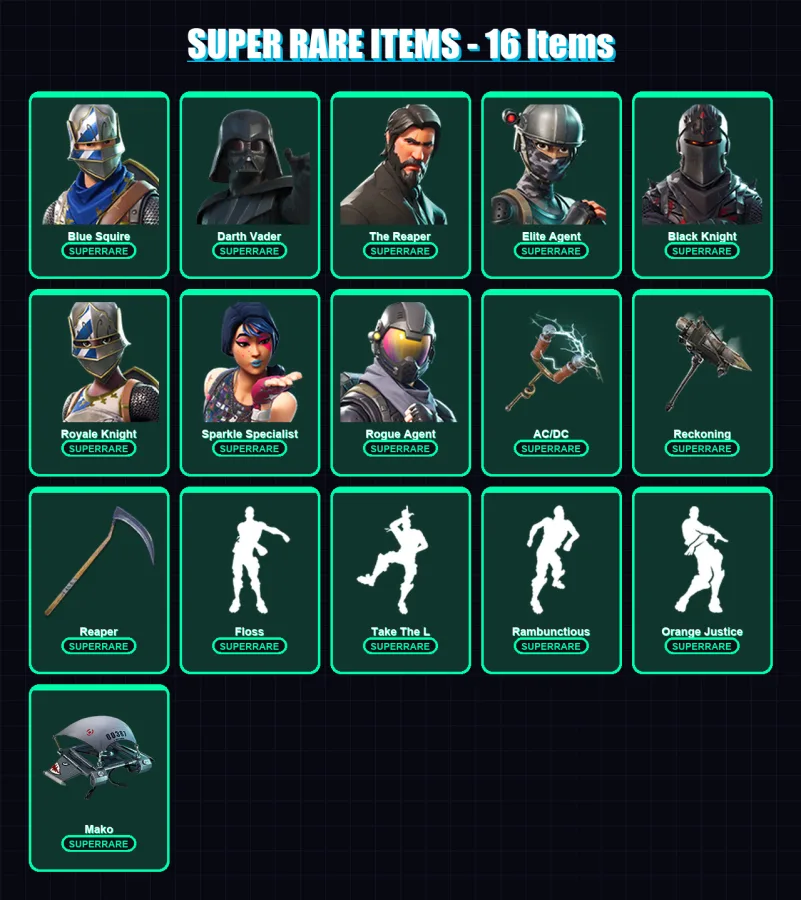 [PC/PSN] | Blue Squire | Darth Vader | The Reaper | Elite Agent | Black Knight | 136 skin | 116 pickaxe | 92 emote | 88 glider | Lv1191