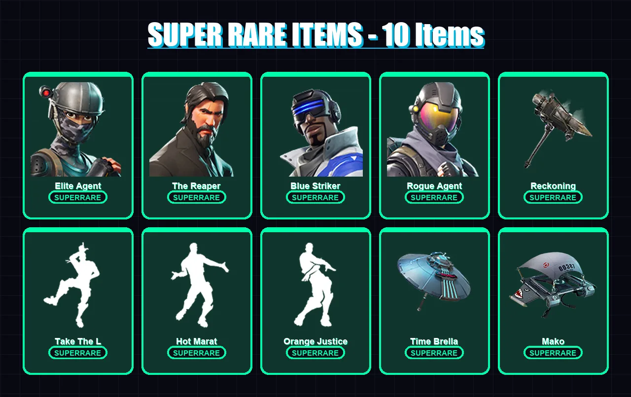 [PS4/PS5/XBOX/PC] | Elite Agent | The Reaper | Blue Striker | Rogue Agent | Valor | 42 skin | 49 pickaxe | 64 emote | 66 glider | Lv1060