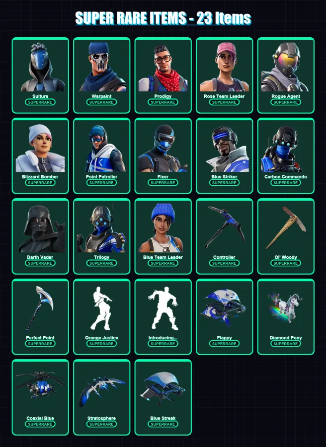 [PS4/PS5/XBOX/PC] | Sultura | Warpaint | Prodigy | Rose Team Leader | Rogue Agent | 366 skin | 307 pickaxe | 156 emote | 150 glider | Lv1538