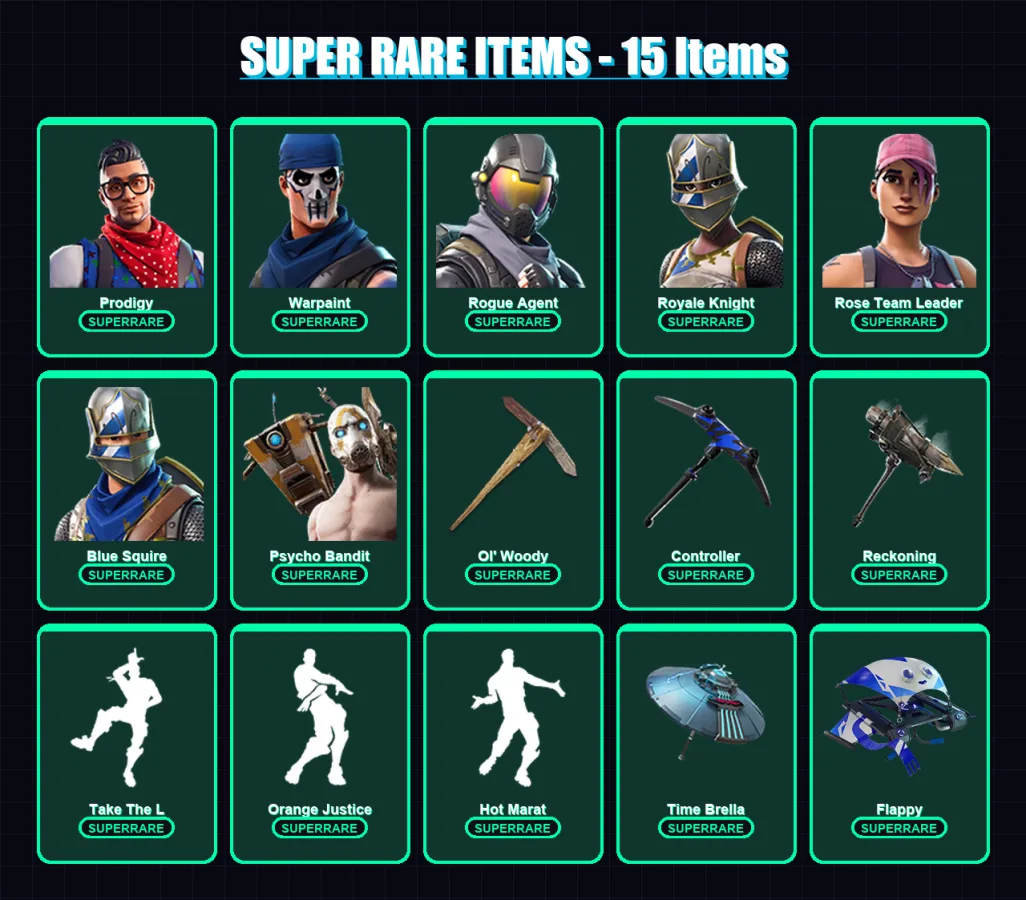 [PC/XBOX] | Prodigy | Warpaint | Rogue Agent | Royale Knight | Rose Team Leader | 99 skin | 76 pickaxe | 83 emote | 99 glider | Lv1207