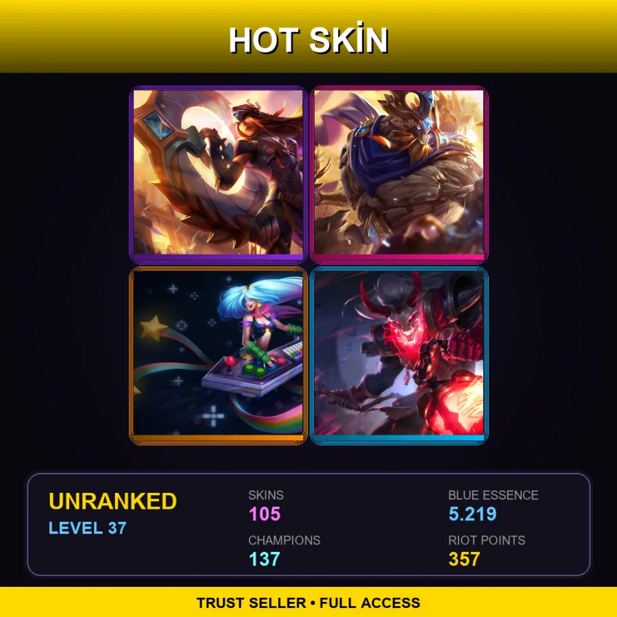 EUW | Lv37 | Unranked | 105 Skin | 137 Champ — LoL account