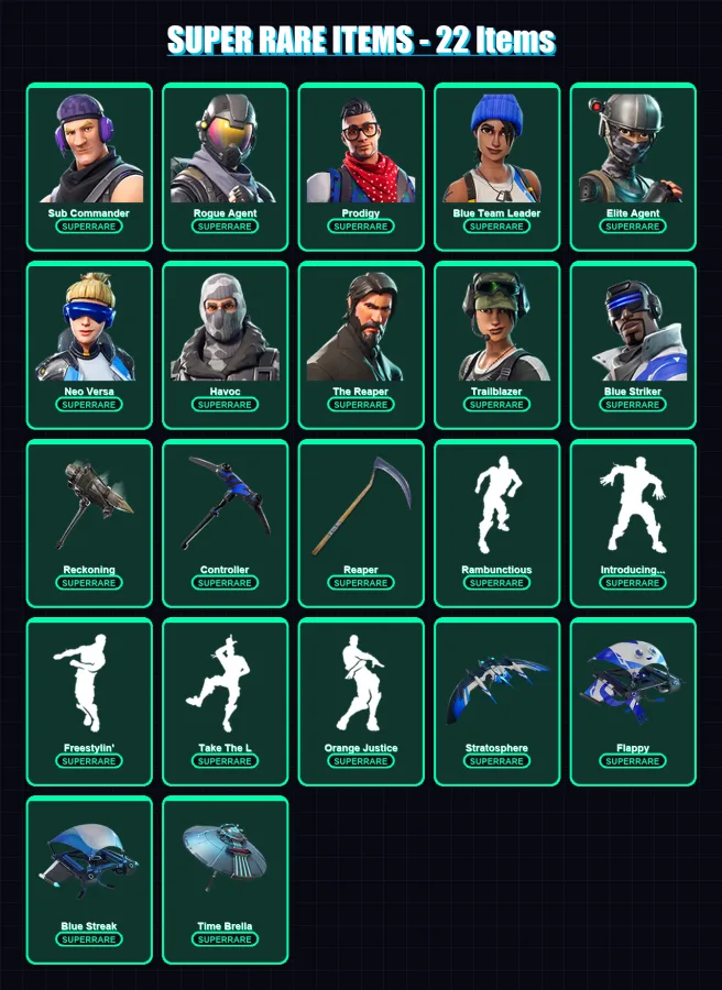 [PS4/PS5/XBOX/PC] | Sub Commander | Rogue Agent | Prodigy | Blue Team Leader | Elite Agent | 156 skin | 145 pickaxe | 150 emote | 153 glider | Lv208