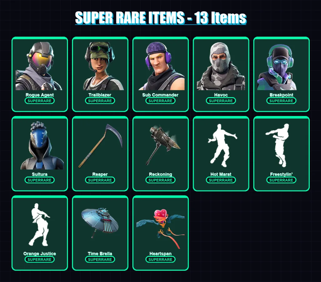 [PS4/PS5/XBOX/PC] | Rogue Agent | Trailblazer | Sub Commander | Havoc | Breakpoint | 126 skin | 112 pickaxe | 89 emote | 90 glider | Lv1225