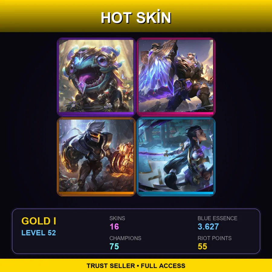 EUNE | Lv52 | Gold I | 16 Skin | 75 Champ