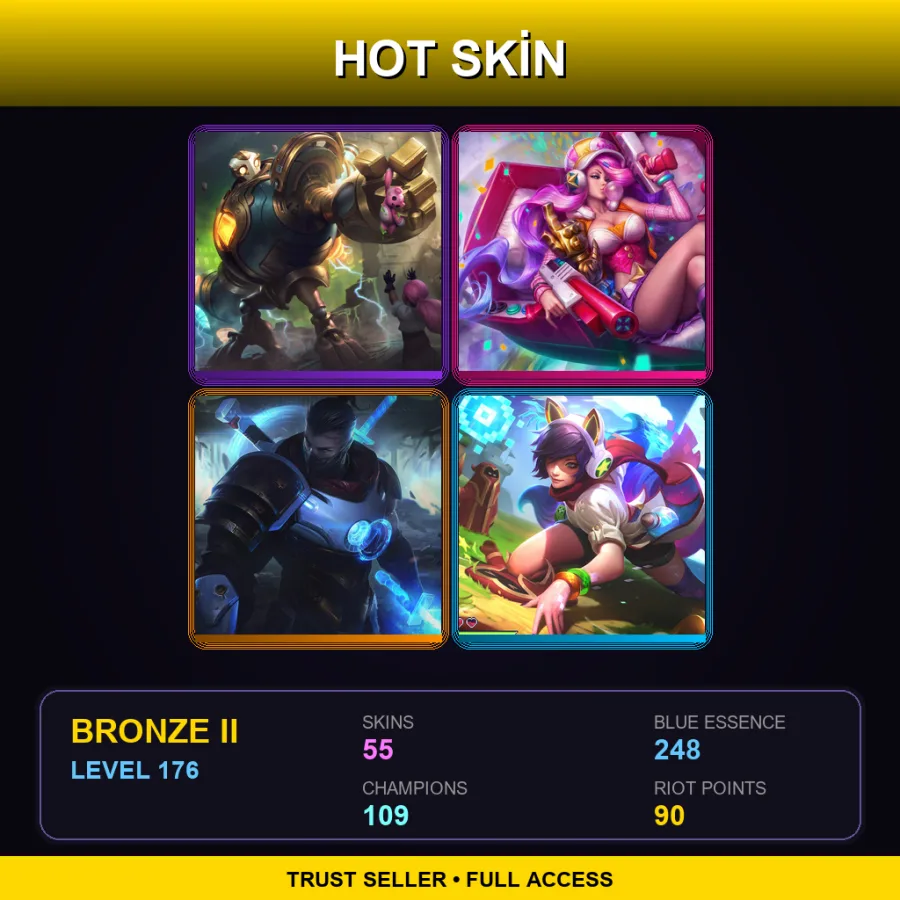 EUNE | Lv176 | Bronze II | 55 Skin | 109 Champ