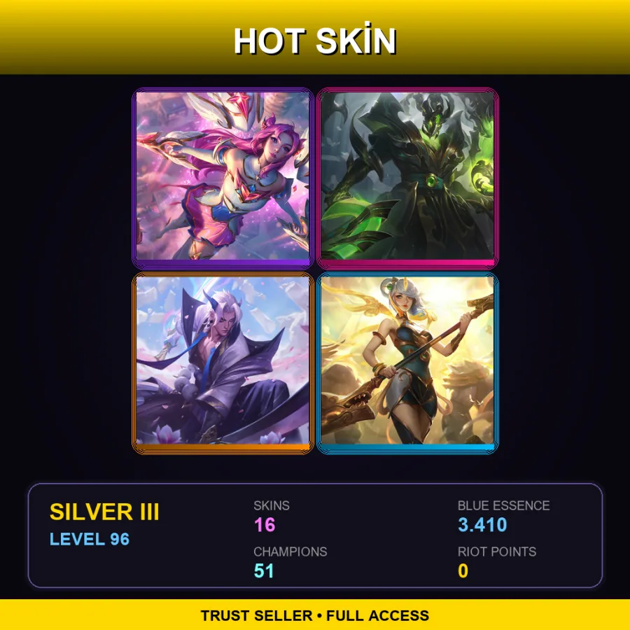 TR | Star Guardian Kai'Sa | Steel Dragon Thresh | Spirit Blossom Yone | Lunar Empress Lux | 16 Skin | 51 Champ | Silver III | Lv96