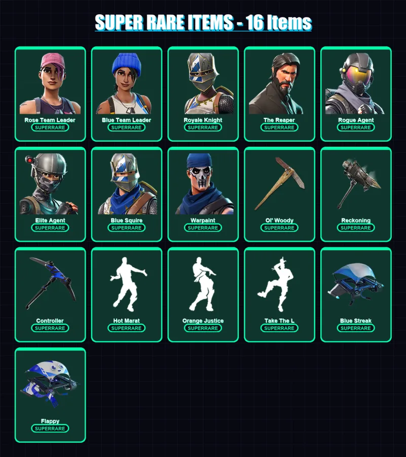 [PC/XBOX/PSN] | Rose Team Leader | Blue Team Leader | Royale Knight | The Reaper | Rogue Agent | 47 skin | 27 pickaxe | 50 emote | 37 glider | Lv465