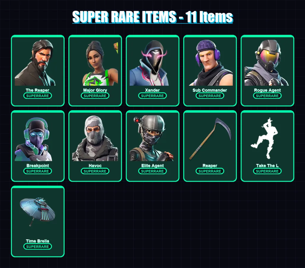 [PC/XBOX] | Polo Prodigy | The Reaper | Stadium Hero '92 | Major Glory | Xander | 235 skin | 189 pickaxe | 135 emote | 171 glider | Lv2358