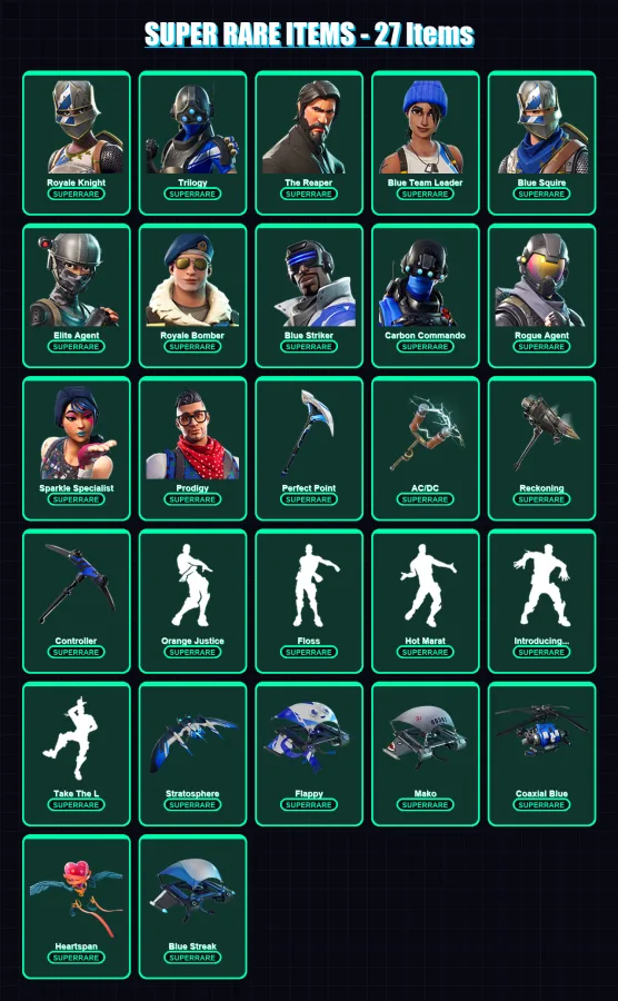 [PC/XBOX/PSN] | Royale Knight | Trilogy | The Reaper | Blue Team Leader | Blue Squire | 76 skin | 51 pickaxe | 66 emote | 63 glider | Lv794