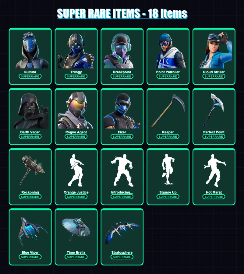 [PS4/PS5/XBOX/PC] | Sultura | Trilogy | Breakpoint | Point Patroller | Cloud Striker | 162 skin | 176 pickaxe | 134 emote | 173 glider | Lv2311