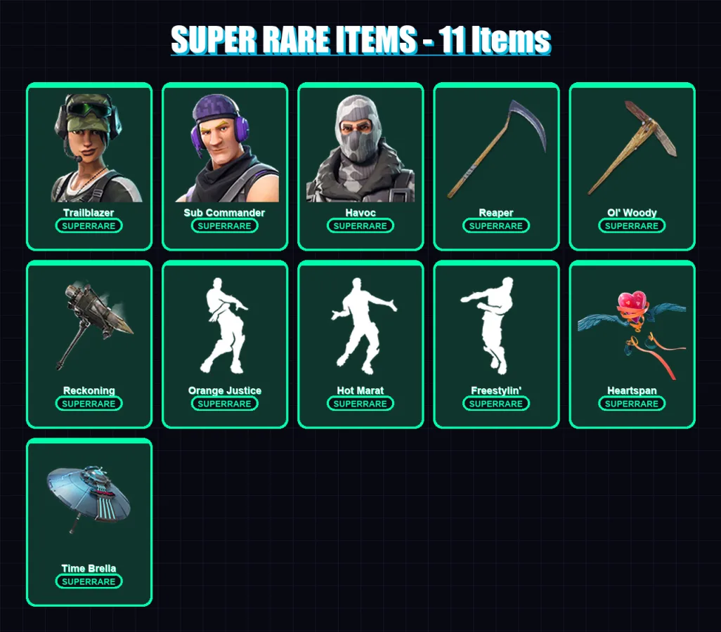 [PC/PSN] | Trailblazer | Sub Commander | Havoc | Hybrid | Blackheart | 53 skin | 59 pickaxe | 68 emote | 67 glider | Lv1168