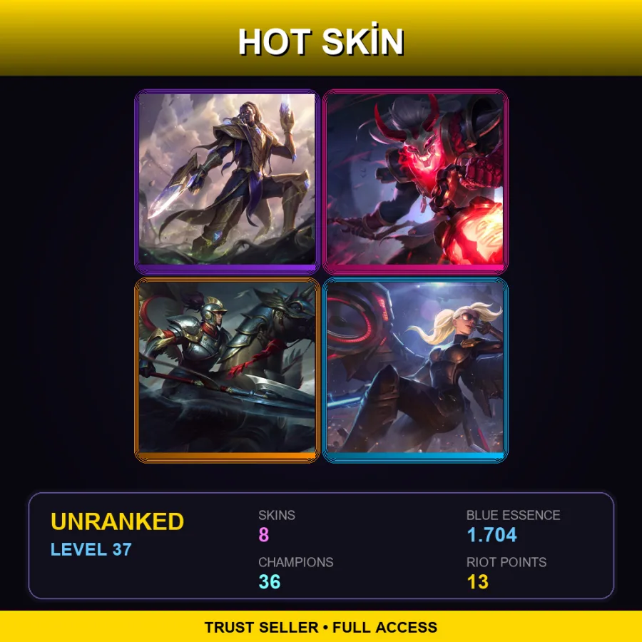 EUW | Lv37 | Unranked | 8 Skin | 36 Champ — LoL account