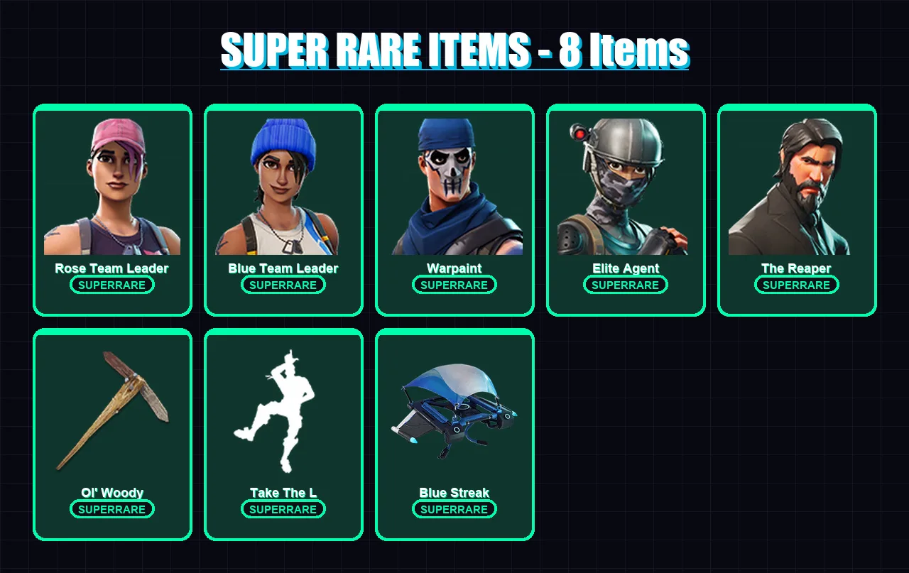 [PC/XBOX/PSN] | Rose Team Leader | Blue Team Leader | Warpaint | Elite Agent | The Reaper | 14 skin | 10 pickaxe | 14 emote | 14 glider | Lv149
