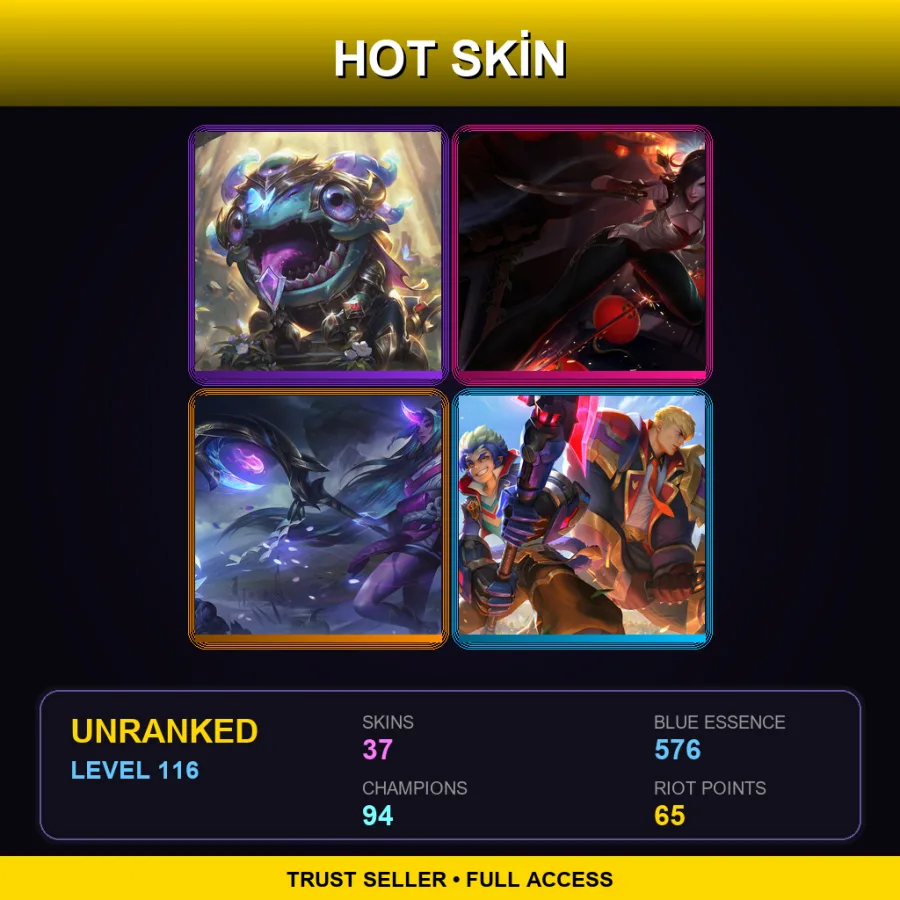 EUW | Lv116 | Unranked | 37 Skin | 94 Champ — Unranked / Smurf League of Legends