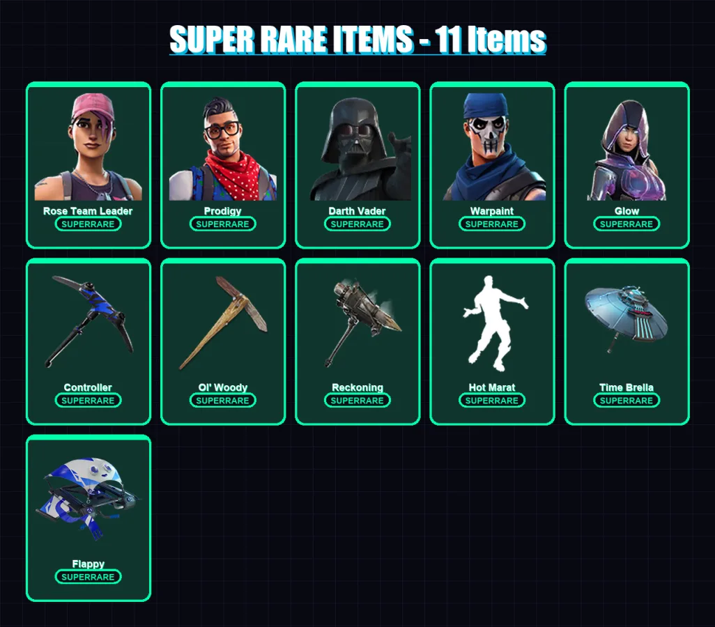 [PC/XBOX] | Rose Team Leader | Prodigy | Darth Vader | Warpaint | Glow | 186 skin | 211 pickaxe | 163 emote | 197 glider | Lv2823