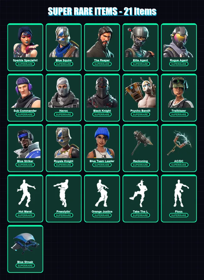 [PC/XBOX/PSN] | Sparkle Specialist | Blue Squire | The Reaper | Elite Agent | Rogue Agent | 152 skin | 130 pickaxe | 94 emote | 95 glider | Lv890