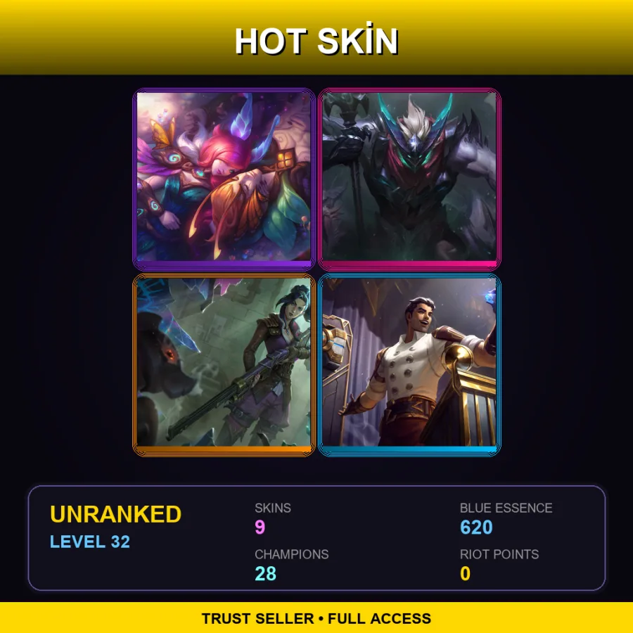 EUW | Lv32 | Unranked | 9 Skin | 28 Champ