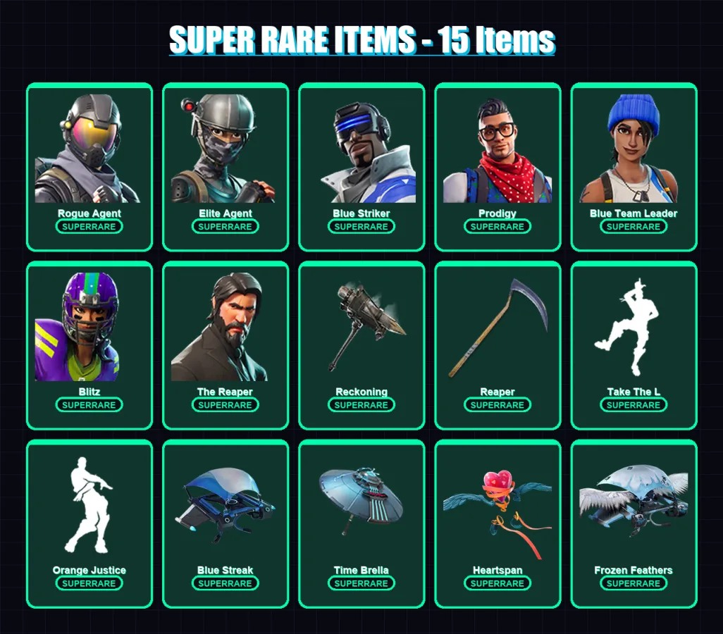 [PS4/PS5/XBOX/PC] | Rogue Agent | Elite Agent | Blue Striker | Prodigy | Blue Team Leader | 105 skin | 62 pickaxe | 64 emote | 50 glider | Lv741