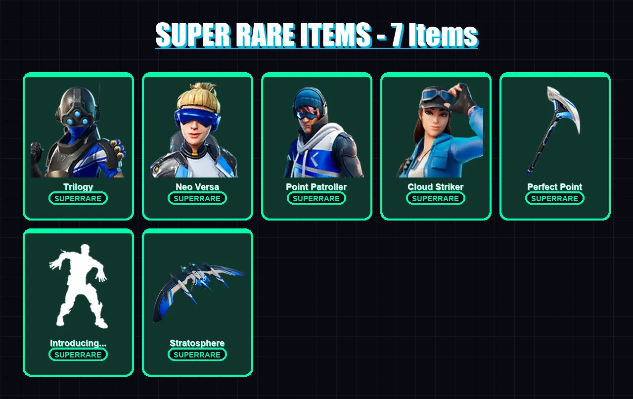 [PC/XBOX] | Trilogy | Neo Versa | Point Patroller | Cloud Striker | Menace | 75 skin | 65 pickaxe | 96 emote | 61 glider | Lv927